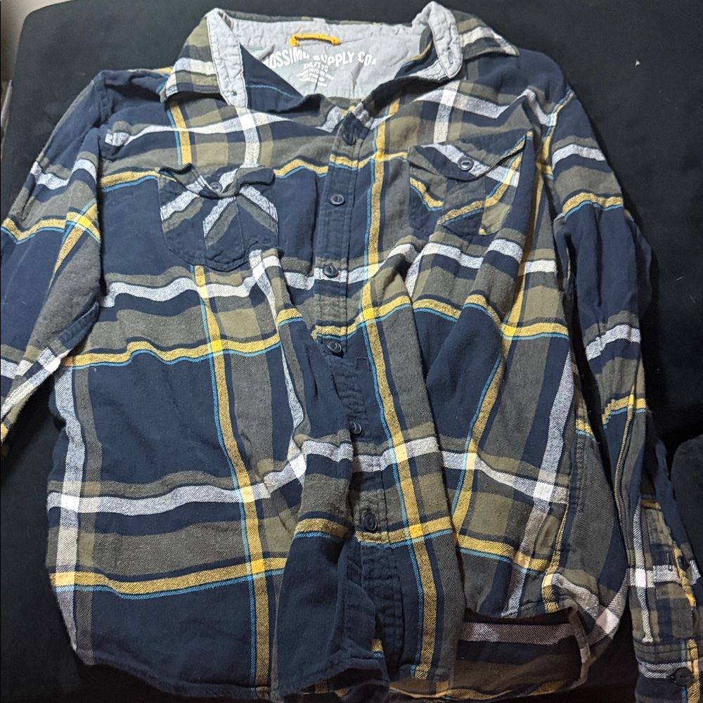 Men's Blue and Yellow Plaid Mossimo Button Up Shirt - XXL